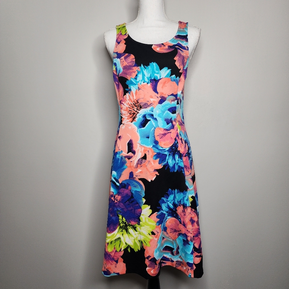 Worthington Multi Color Watercolor Floral Print Sleeveless Dress 8